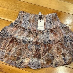 Allison Smocked Tiered Ruffle Mini Skirt in Mixed Brown & Blue